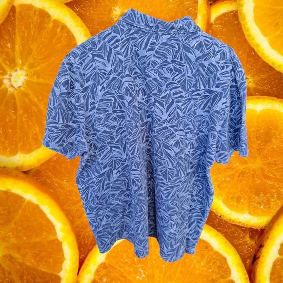 L.L. Bean‎ Traditional Fit Polo Blue Leaf Design Short Sleeve Size Large - Picture 5 of 5